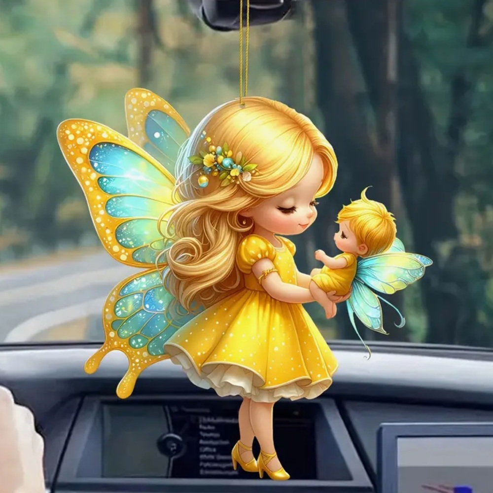 Mother & Child Golden Butterfly Fairy 2D Acrylic Ornament Charm